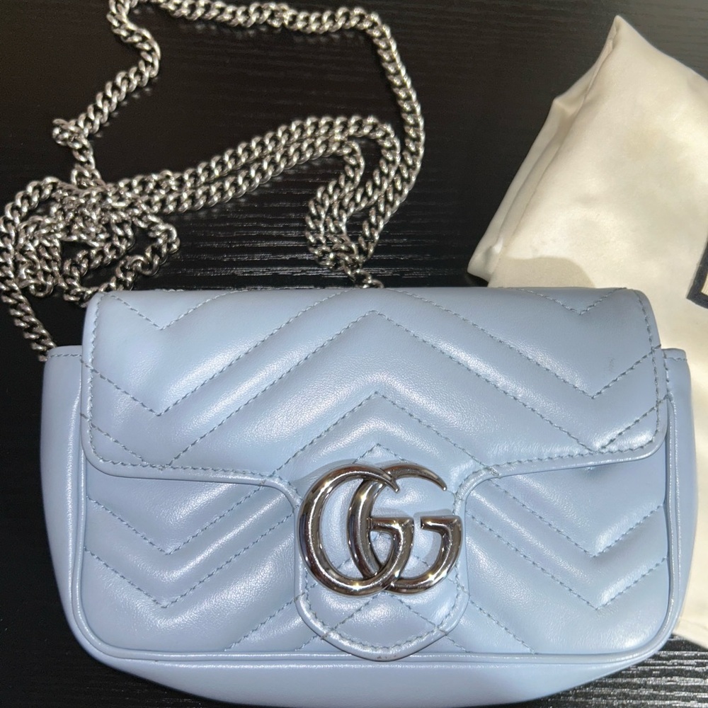 Gucci Blue super mini marmont Crossbody Bag with Chevron Quilting